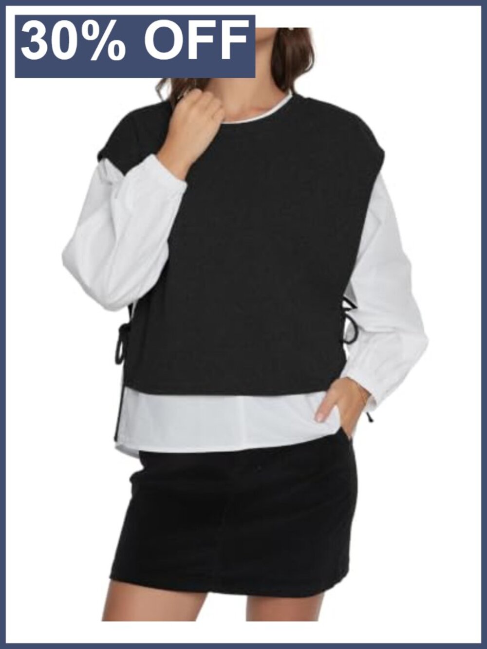 SCOFEEL Women 2 Piece Set Puff Sleeve Blouse Side Tie Vest Preppy Outfit